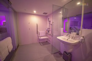 Bathroom in the Premium Queen Accessible Cabin at YOTELAIR in Jewel Changi Airport Singapore