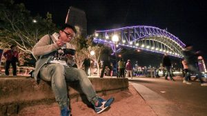 Dennis at Sydney Harbour Bridge dining during Vivid Sydney 2016