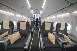 Business Class cabin in SilkAir Boeing 737 MAX 8 9V-MBA (4 October 2017)