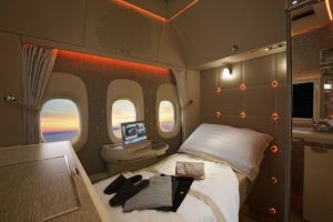 Emirates First Class Suite fully flat bed