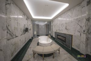 Large bathtub and shower area in the Presidential Suite bathroom at Le Meridien Seoul