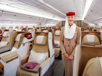 B777 Business Class 2-2-2 layout with Cabin Crew