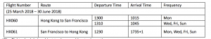 Hong Kong Airlines - SFO - HKG - SFO Flight schedule