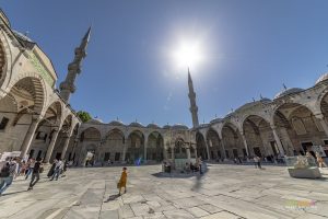 Inside the courtyard of Sultan Ahmet Mosque (Blue Mosque) in Istanbul
