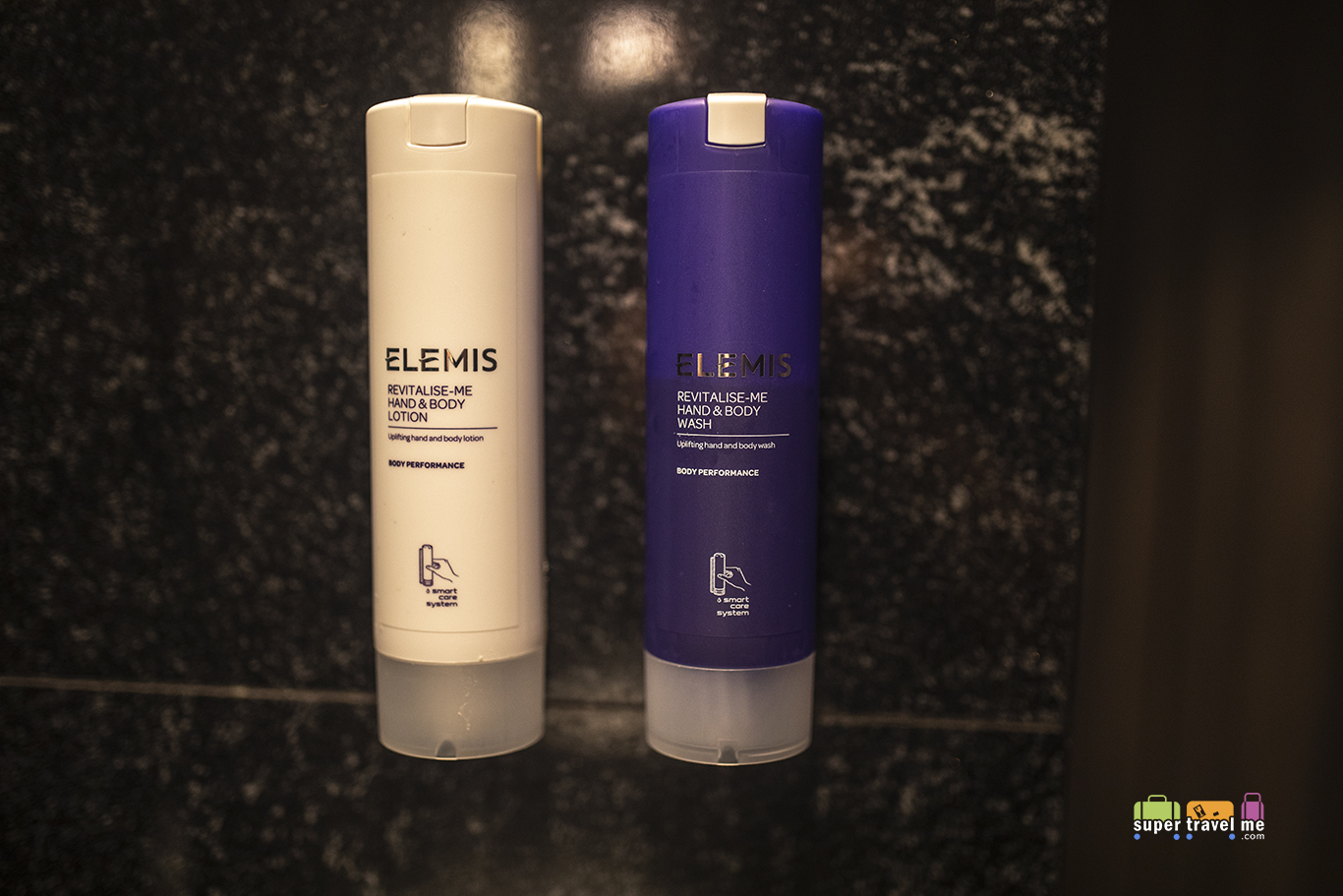 Elemis shower products at Plaza Premium First in Hong Kong