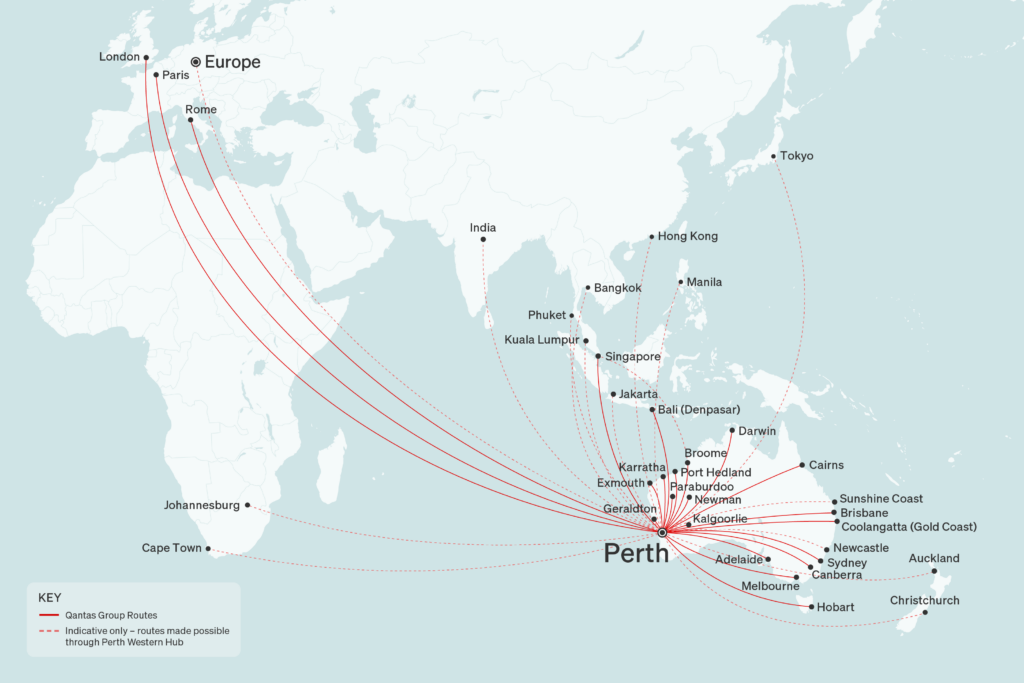 Indicative Route possibilities from the Western Hub (Source: Qantas)