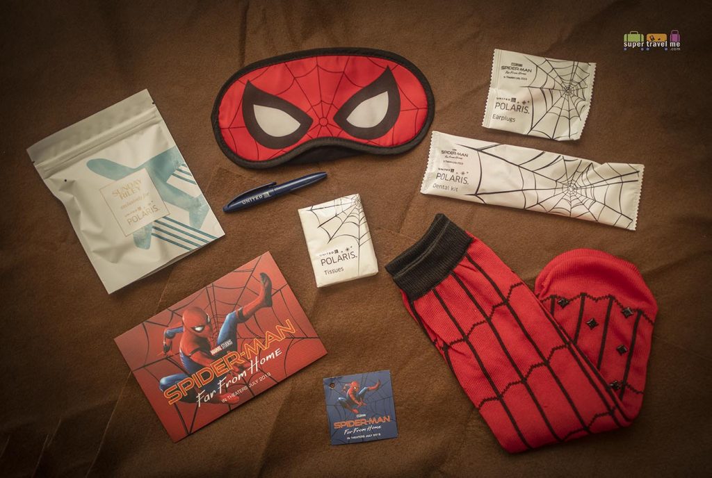 Inside the limited edition SpiderMan amenity kit from United Airlines