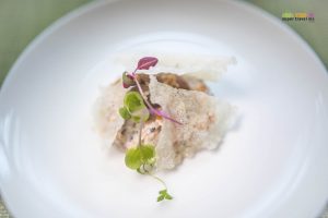 Finnair Singapore - Helsinki Summer 2019 Menu - Starter - Salmon tartar, marinated mushrooms, trout roe and fried onion by Chef Tommy Myllymäki